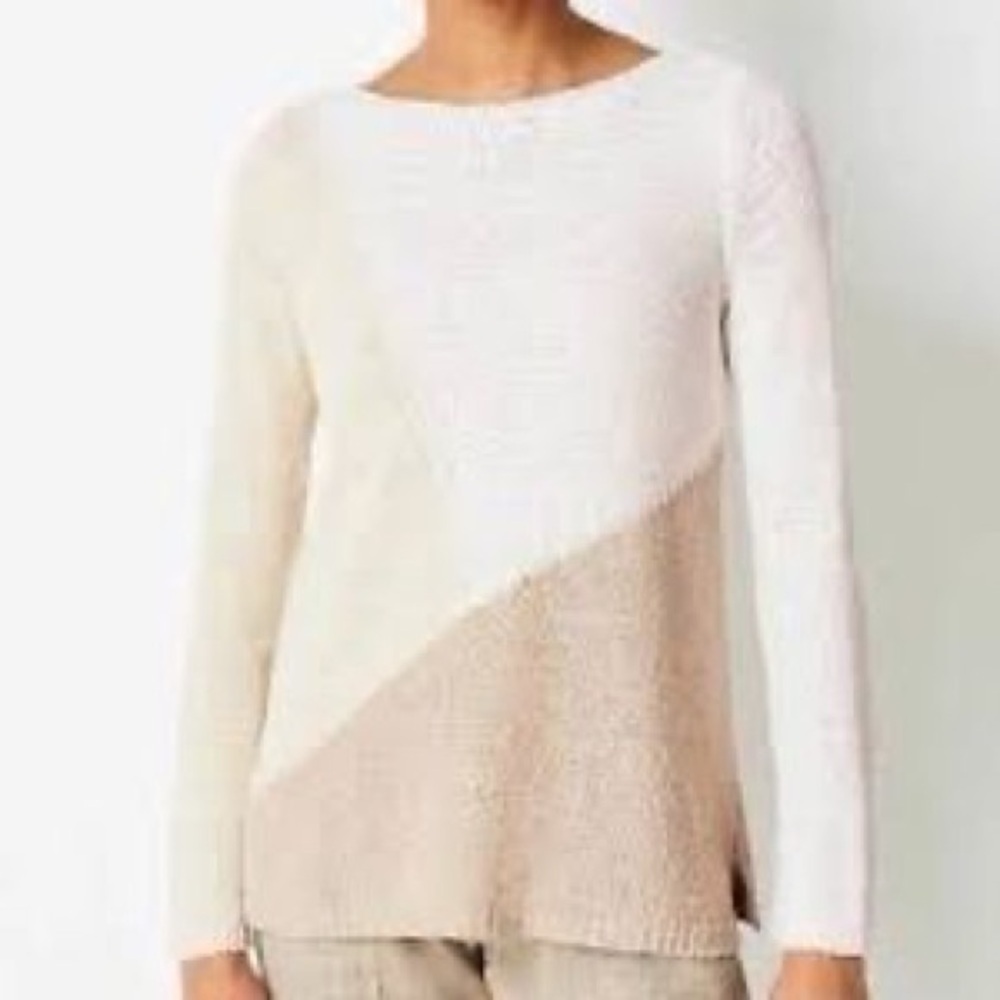 J. Jill Colorblock Cotton Blend Sweater Neutral Size XL Cream Beige Coastal